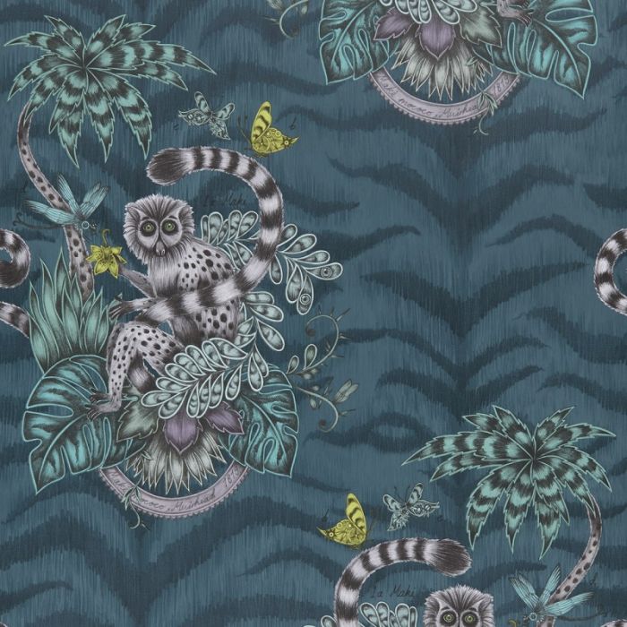 Clarke & Clarke Lemur Wallpaper- Navy