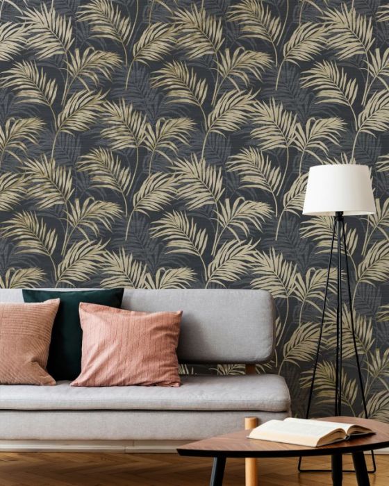 Grandeco Palm Leaf All-Over Wallpaper - Black