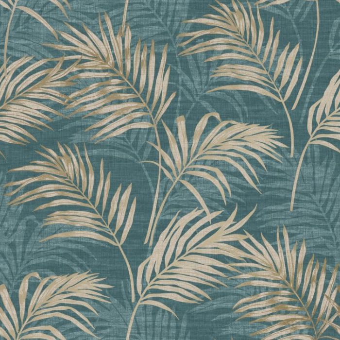 Grandeco Palm Leaf All Over Wallpaper Teal Grandeco Decorating Centre Online