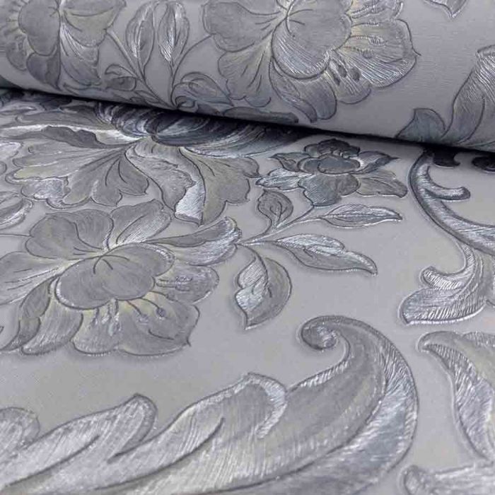 Luxury Metallic Damask Wallpaper Grey