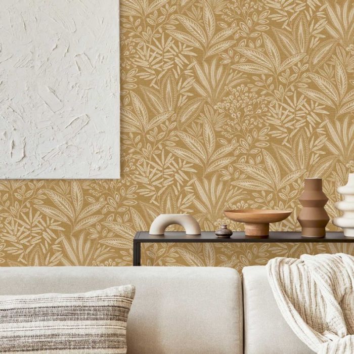 Crown Sahara Leaf Fern Wallpaper - Ochre