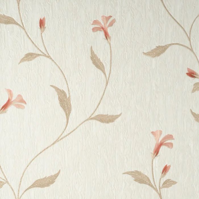 Vymura Bellagio Metallic Floral Cream and Pink Wallpaper 