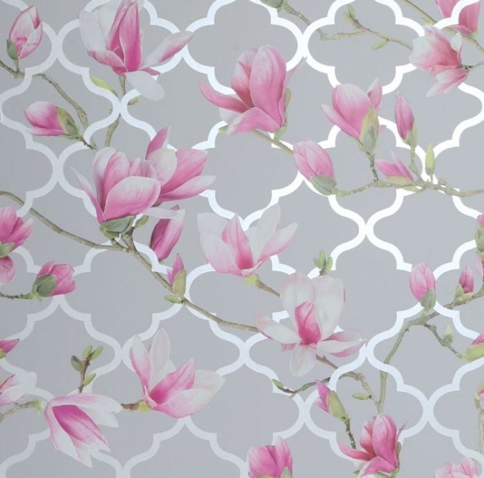 Magnolia Trellis Floral Wallpaper - Grey