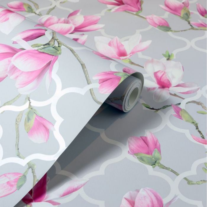 Magnolia Trellis Floral Wallpaper