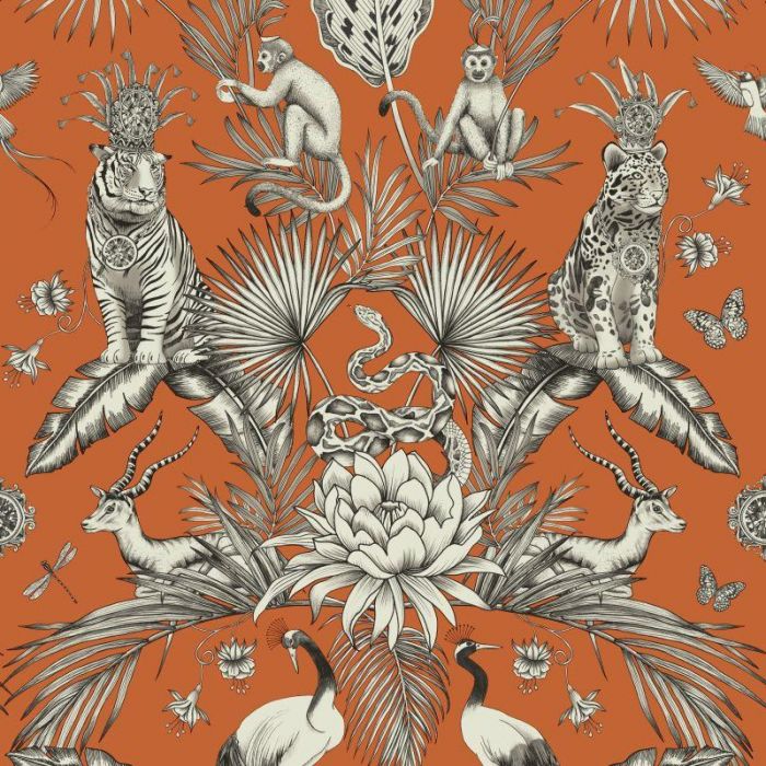 Menagerie Jungle Animals Wallpaper Orange