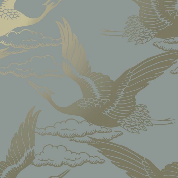 Metallic Oriental Crane Wallpaper