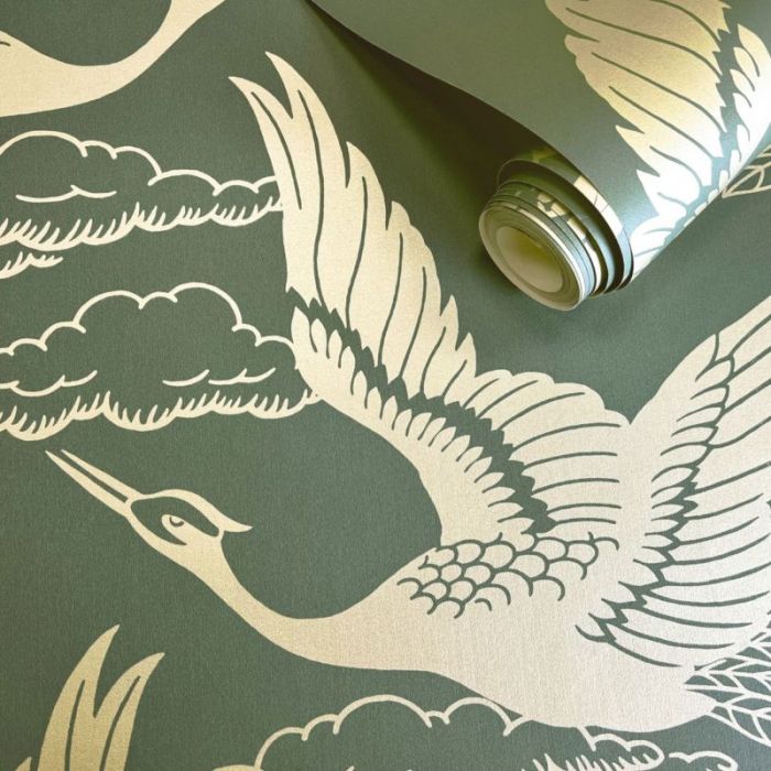 Metallic Oriental Crane Wallpaper