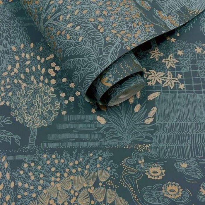 Mirissa Japanese Garden Wallpaper - Blue