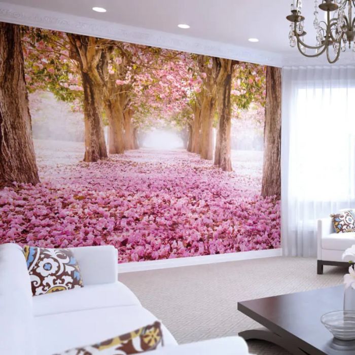Origin Blossom Trees Wall Mural Rose Pink
