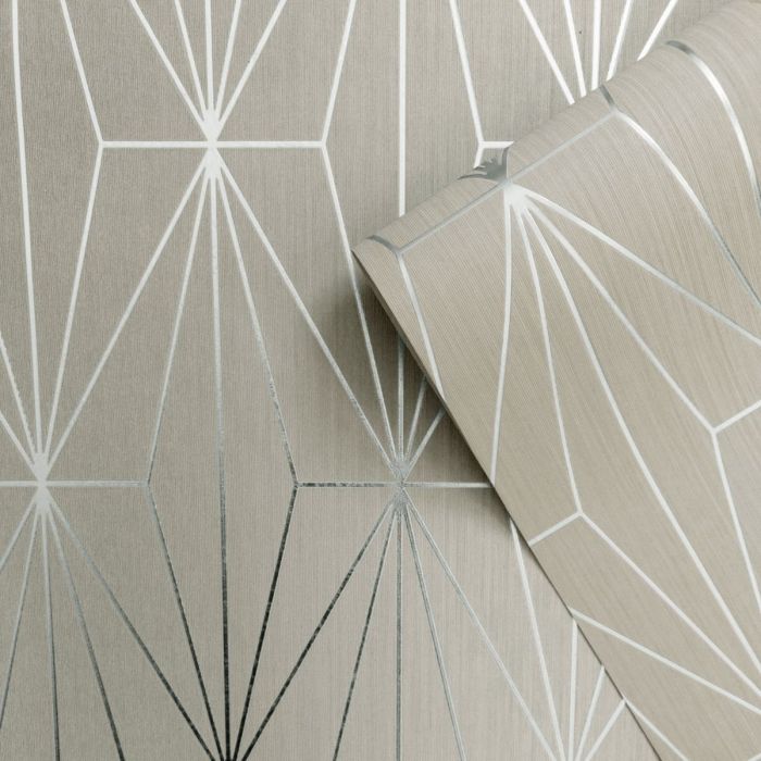 Kayla Metallic Geometric Wallpaper Fawn & Silver