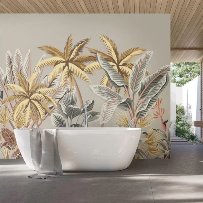 Origin Tropical Palm Trees Wall Mural Grey