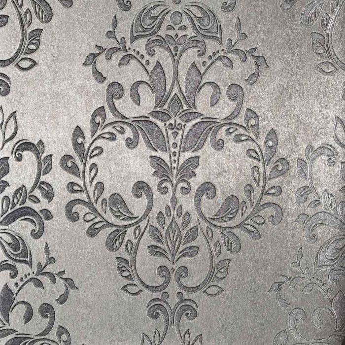 Serena Metallic Damask Wallpaper Silver