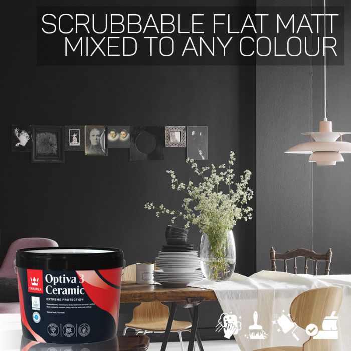 Tikkurila Optiva 3 Ceramic Scrubbable Flat Matt for Walls & Ceilings - Colour Match