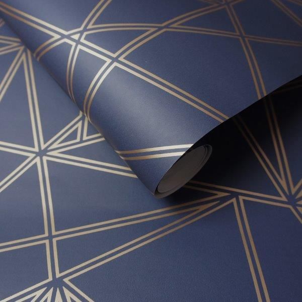 Palladium Geometric Metallic Wallpaper Navy