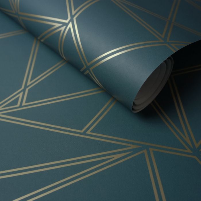 Palladium Geometric Metallic Wallpaper Teal
