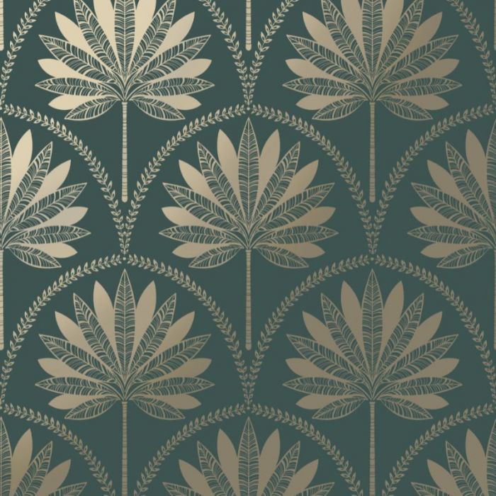Glistening Metallic Palm Tree Wallpaper Teal
