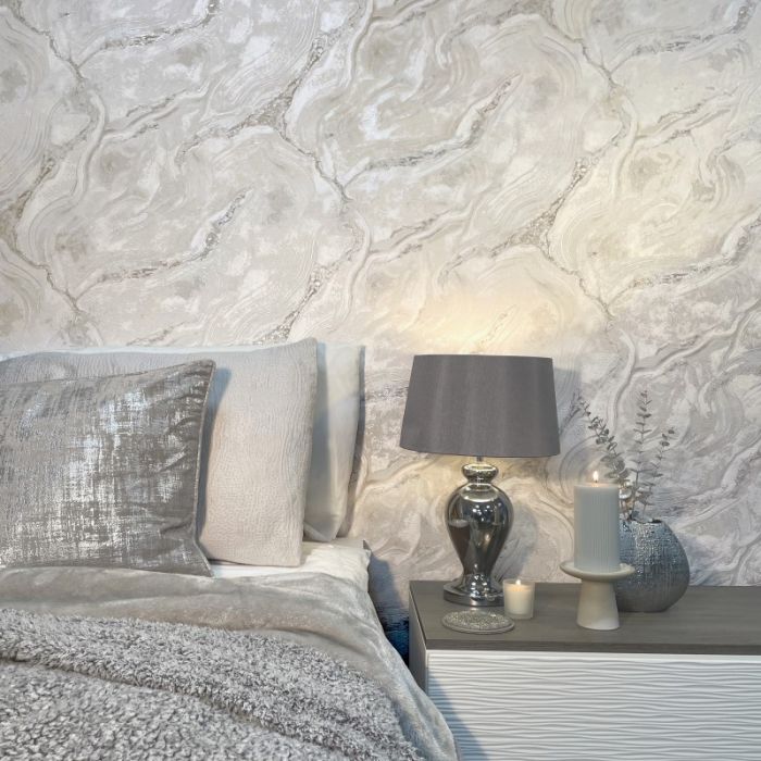 Palmetto Agate Marble Wallpaper Grey