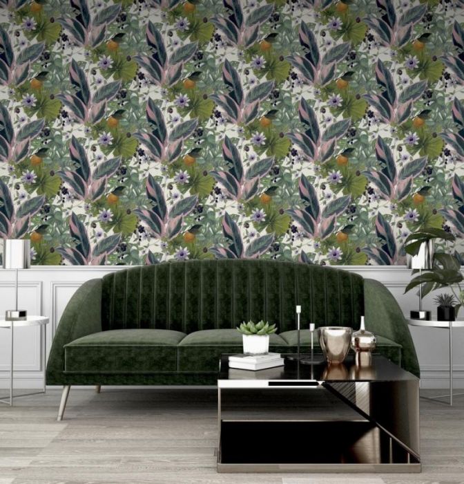 Exotic Passion Flower & Fruit Printed Wallpaper - White