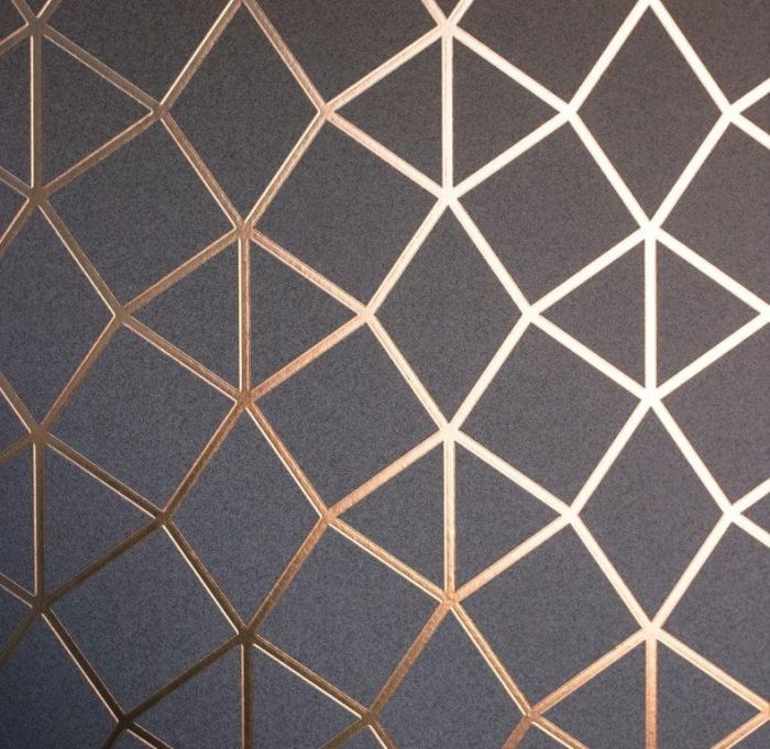 Platinum Geometric Metallic Wallpaper Rose Gold