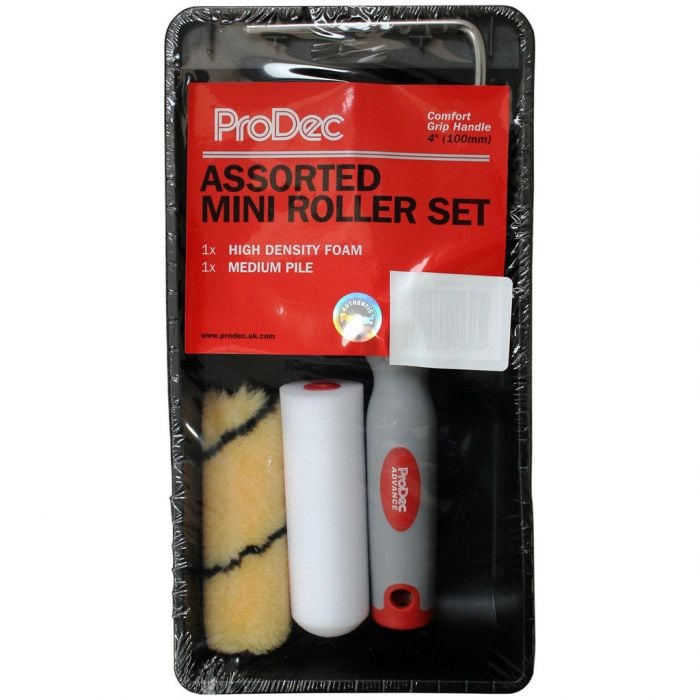 PRRT015 ProDec Mini Roller Kit 4" Inch Frame & 2 x Refills 100mm Paint Tray 