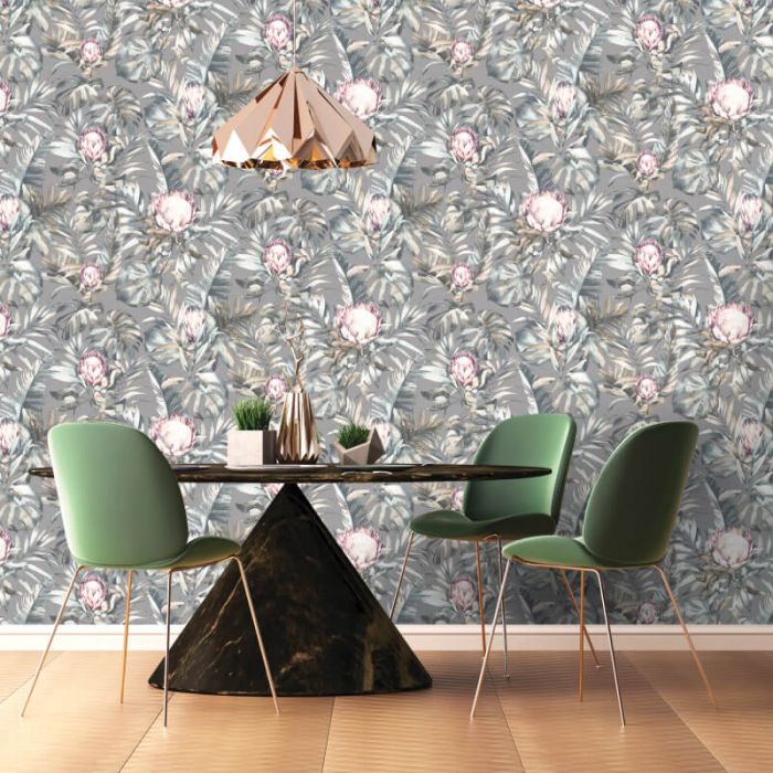Protea Botanical Flower Wallpaper Grey
