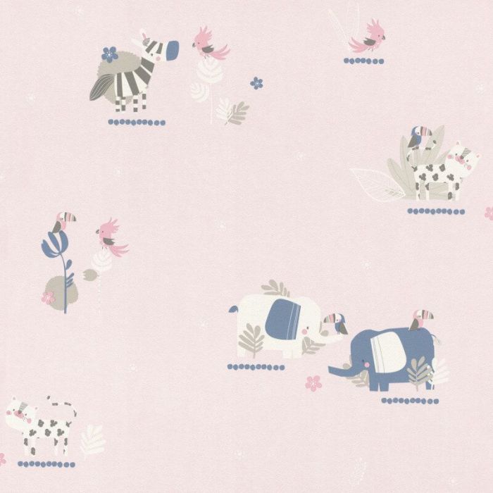 Rasch Bambino Elephant and Friends Wallpaper - Pink
