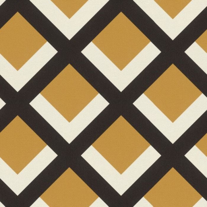 Retro Geometric Grid Wallpaper Mustard | Rasch | Decorating Centre Online