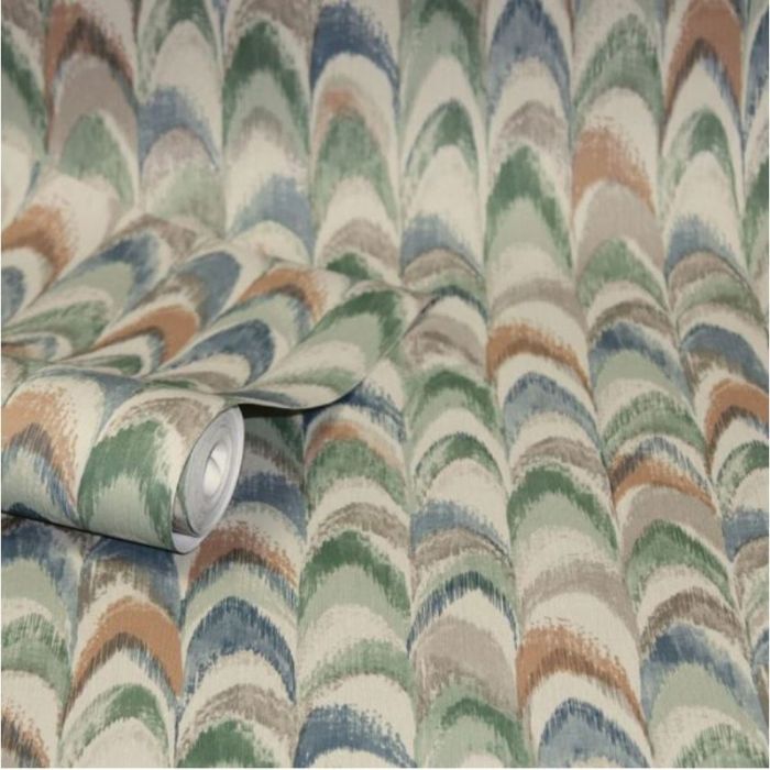 Ruba Peacock Feathered Metallic Wallpaper Multi