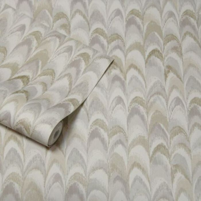 Ruba Peacock Feathered Metallic Wallpaper Cream | Decorating Centre Online