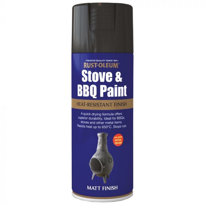 Rust-Oleum Stove & BBQ Heat Resistant Matt Finish Spray Paint - Black - 400ml 