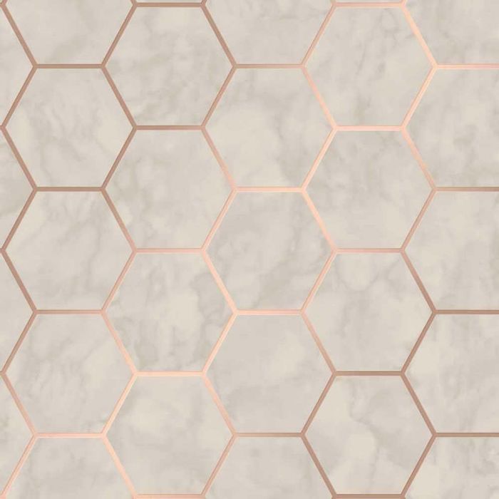 Metro Hexagon Marble Metallic Wallpaper Rose Gold