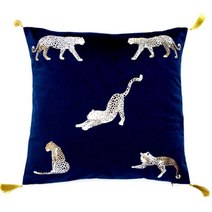 Malini Feline Navy Velvet Cushion 
