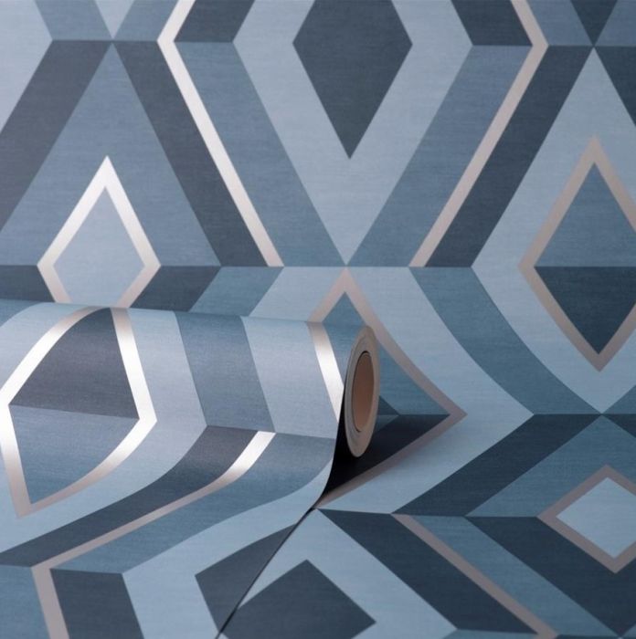 Shard Geometric Wallpaper Navy Blue