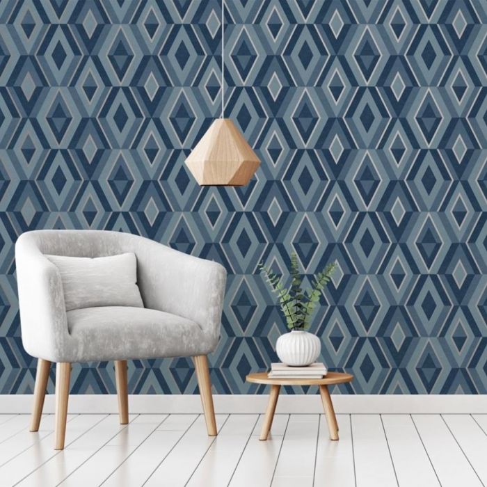 Shard Geometric Wallpaper Navy Blue