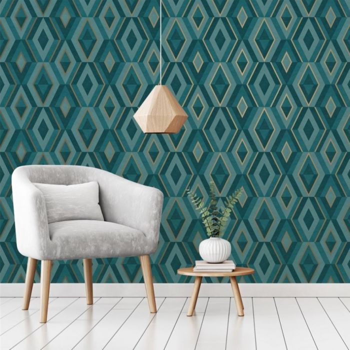 Shard Geometric Wallpaper Teal | Fine Decor | Decorating Centre Online