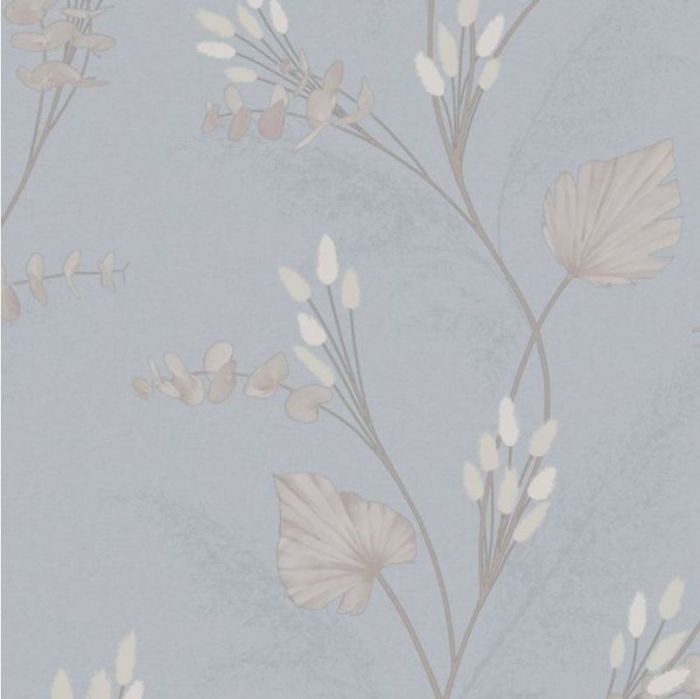 Amarante Bunny Tails and Pampas Heavy Weight Vinyl Wallpaper Slate Blue