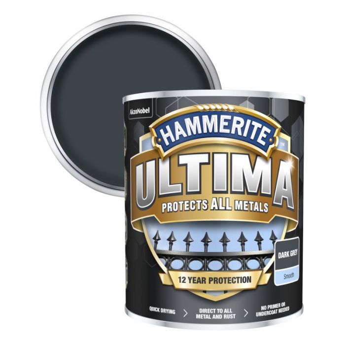 Hammerite Ultima Smooth Metal Paint - Dark Grey 750ml
