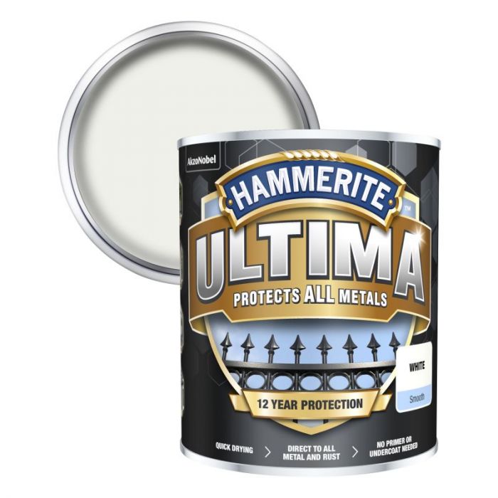 Hammerite Ultima Smooth Metal Paint - White 750ml