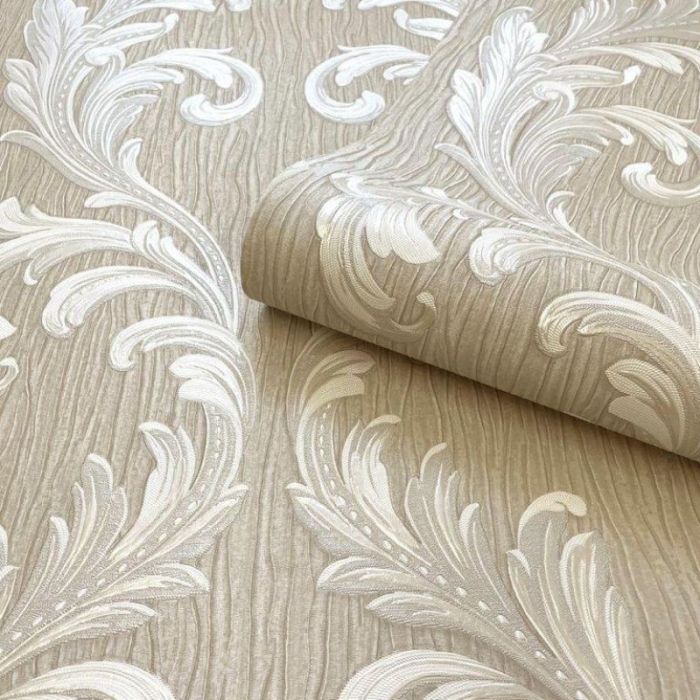 Tiffany Textured Fiore Scroll Wallpaper Beige