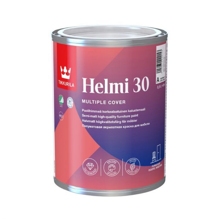Tikkurila Helmi 30 Water-Based Satin for Woodwork - Designer Colour Match Paint - Fresh Snow - 1L