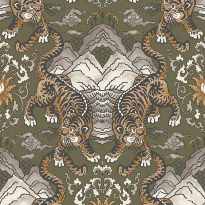 Tora Oriental Tiger Wallpaper Khaki