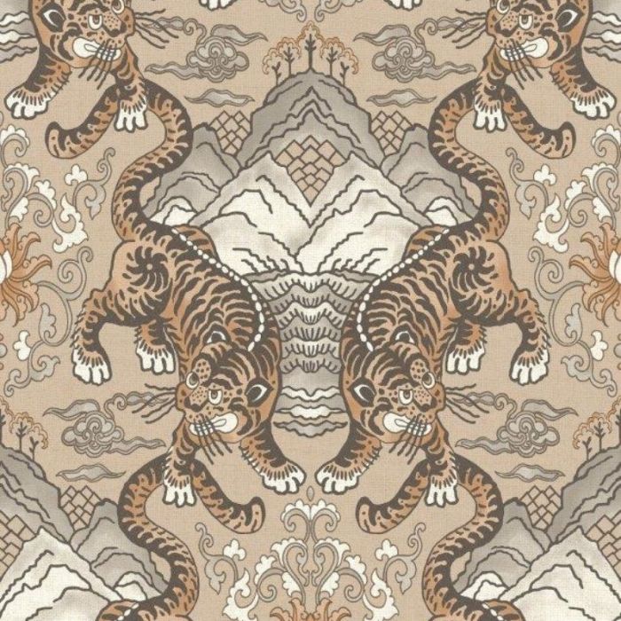 Tora Oriental Tiger Wallpaper Taupe