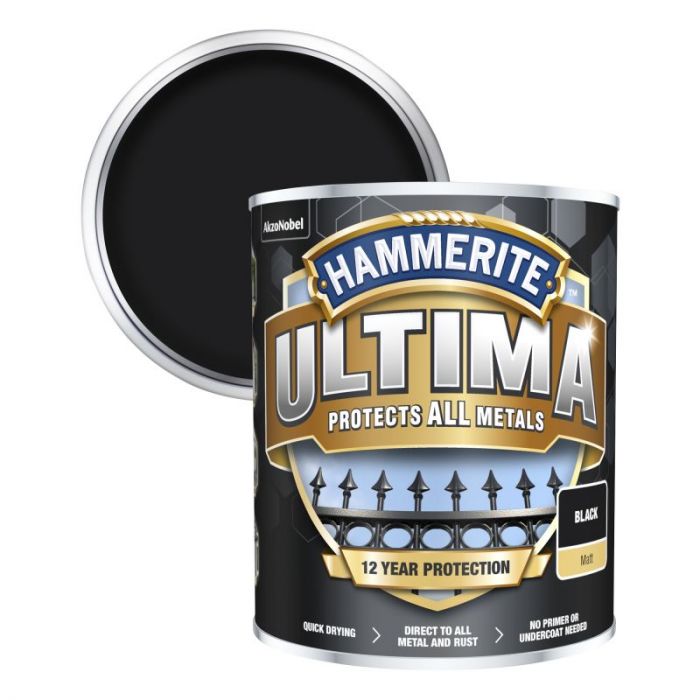 Hammerite Ultima Matt Metal Paint - Black 750ml