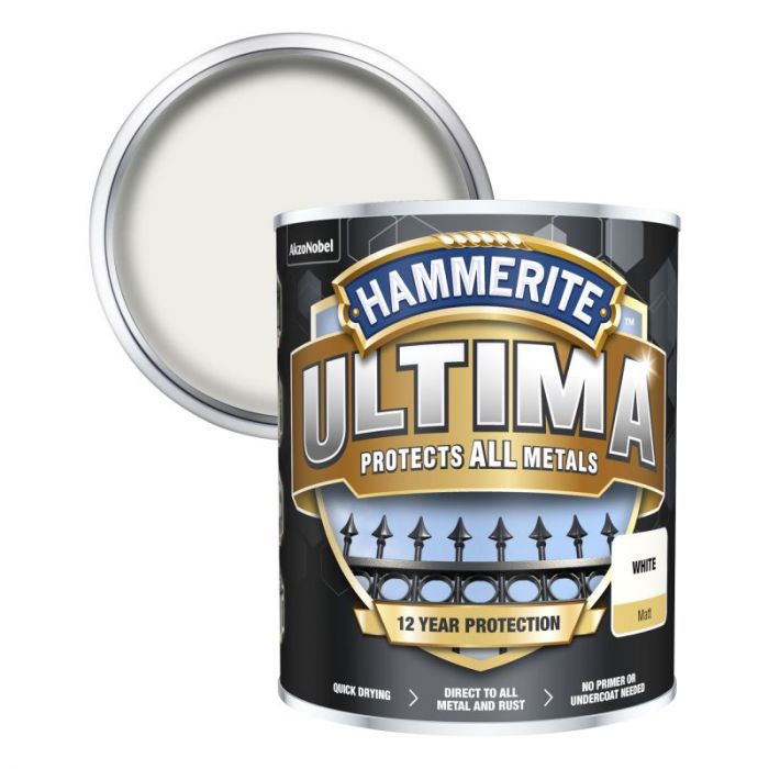 Hammerite Ultima Matt Metal Paint - White 750ml