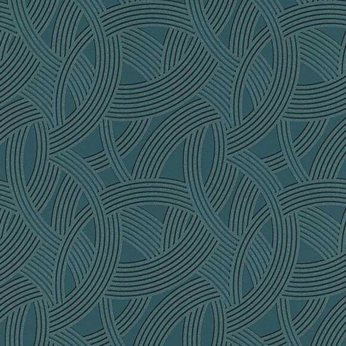 Glittering Curved Geo Teal Wallpaper