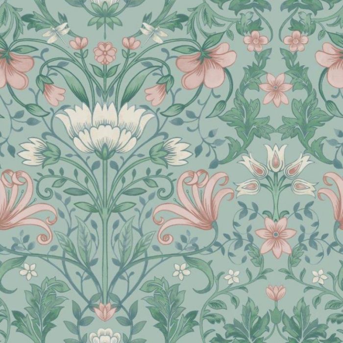 Vintage Floral Wallpaper Soft Teal