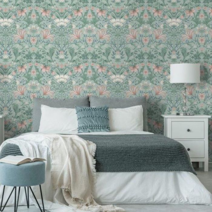 Vintage Floral Wallpaper Soft Teal