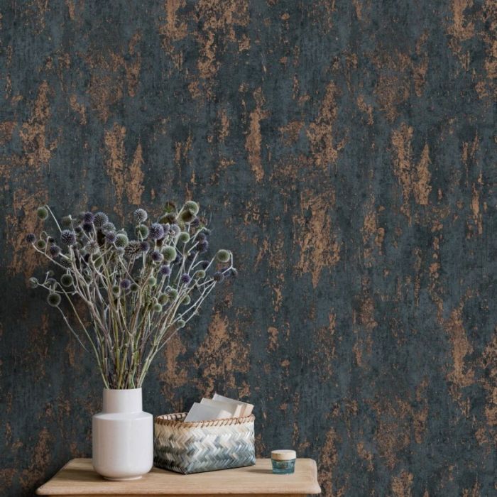 Metallic Industrial Textured Wallpaper Navy & Copper