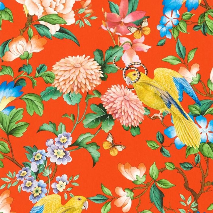 Clarke & Clarke Golden Parrot Wallpaper - Coral