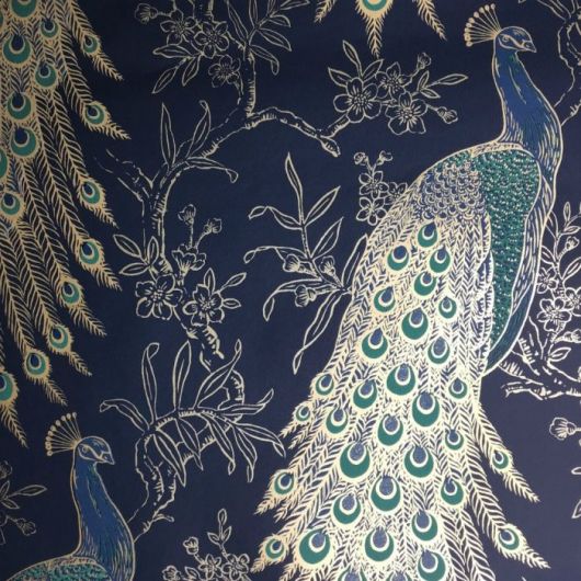 Metallic Peacock Wallpaper Navy | Peacock Wallpaper